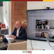 Presidente da JucisRS, Paulo Mazzardo e a chefe de Gabinete, Priscila B&uuml;hler se re&uacute;nem com representantes da SESCON Serra Ga&uacute;cha