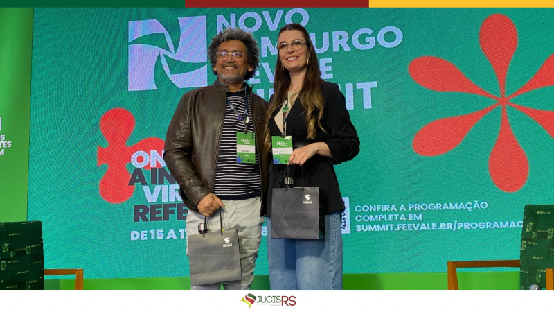 Silvio Ram&atilde;o e Ghabryela Schievelbein durante o Novo Hamburgo Feevale Summit.