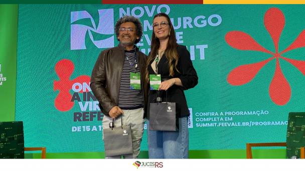 Silvio Ram&atilde;o e Ghabryela Schievelbein durante o Novo Hamburgo Feevale Summit.