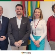 Paulo Mazzardo, Cristian Machado, Priscila B&uuml;hler e Silvio Ram&atilde;o em reuni&atilde;o de alinhamento entre as institui&ccedil;&otilde;es.